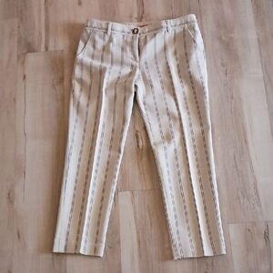 Tory Burch Cream Pants with Navy Vertical Stripes
